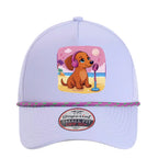 🧢 Flattering mini doxie women’s rope hat in fun beachy colors. Features cute and exclusive dachshund artwork by Sweet