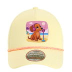 🧢 Flattering mini doxie women’s rope hat in fun beachy colors. Features cute and exclusive dachshund artwork by Sweet