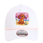 🧢 Flattering mini doxie women’s rope hat in fun beachy colors. Features cute and exclusive dachshund artwork by Sweet