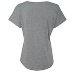 Flattering scoop-neck mini dachshund graphic dolman tee in sizes XS–3XL. Features original artwork by Sweet Roo Bou™