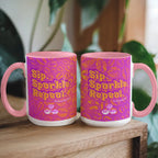 Colorful ceramic mug by Sweet Roo Bou™ for Brew™ and Boujee Coffee Time ©. For bold coffee lovers glam morning routines