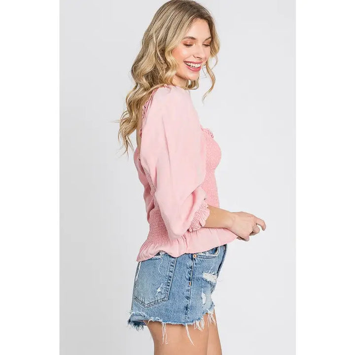 Smocked and Ruffled Top in Blush Pink