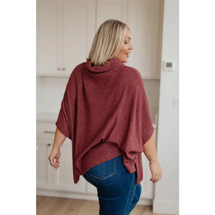 So Thankful Cowl Neck Poncho in Chestnut - Sweater