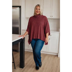 Our So Thankful Cowl Neck Poncho in Chestnut features a brushed ribbed hacci fabric for super soft and cozy texture