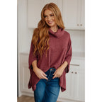 Our So Thankful Cowl Neck Poncho in Chestnut features a brushed ribbed hacci fabric for super soft and cozy texture