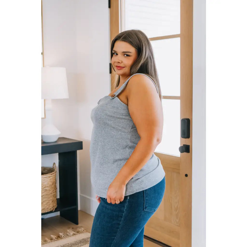 Shop the Such a Sweetheart Ribbed Tank in Grey comes SM to 3XL. Flattering ribbed knit with stretch plus size-friendly
