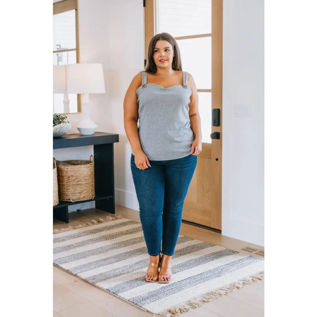 Shop the Such a Sweetheart Ribbed Tank in Grey comes SM to 3XL. Flattering ribbed knit with stretch plus size-friendly