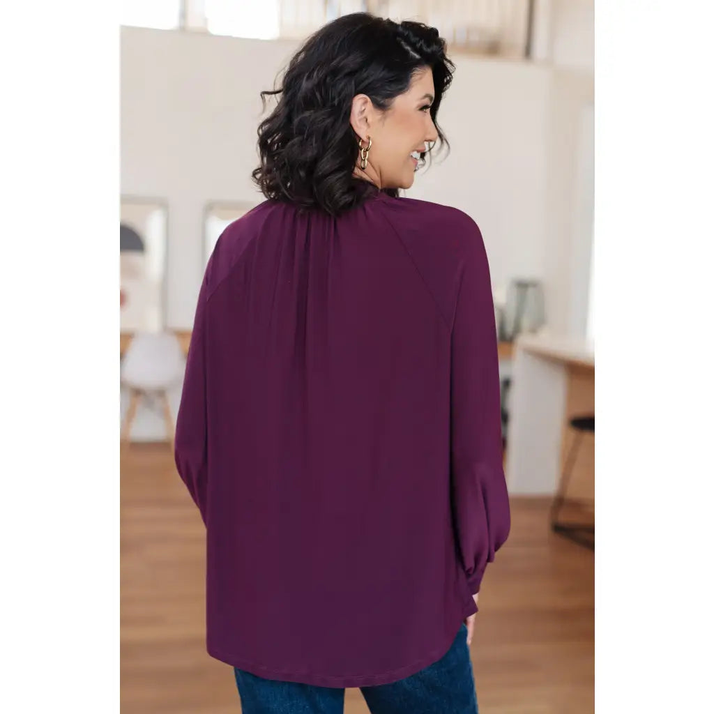 Our Sugar Plum Mock Neck Blouse is the perfect addition to your wardrobe. The stretchy and wrinkle-resistant bulgari