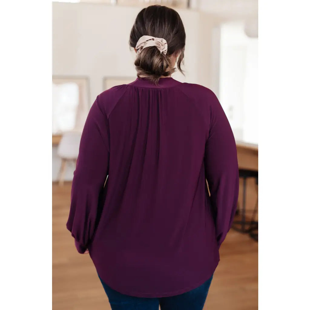 Our Sugar Plum Mock Neck Blouse is the perfect addition to your wardrobe. The stretchy and wrinkle resistant bulgari