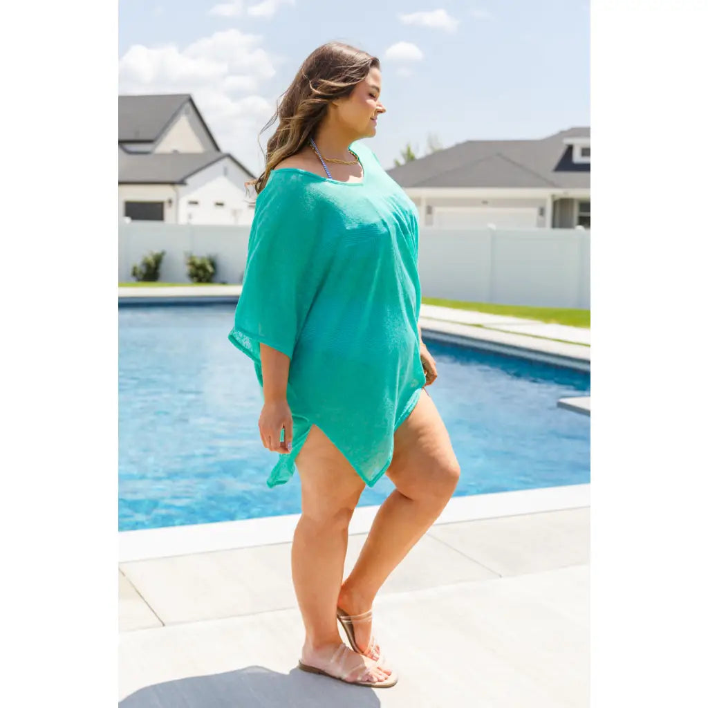 Chic Kelly green coverup top with sheer slub knit. Wear it as a or — extremely oversized fit dolman sleeves for breezy