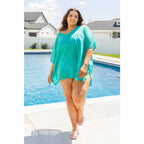 Chic Kelly green coverup top with sheer slub knit. Wear it as a or — extremely oversized fit dolman sleeves for breezy