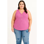 Flattering A-line waffle knit tank top in magenta glow. Plus sizes available. Lightweight stretchy and easy to style