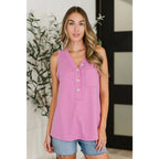 Flattering A-line waffle knit tank top in magenta glow. Plus sizes available. Lightweight stretchy and easy to style