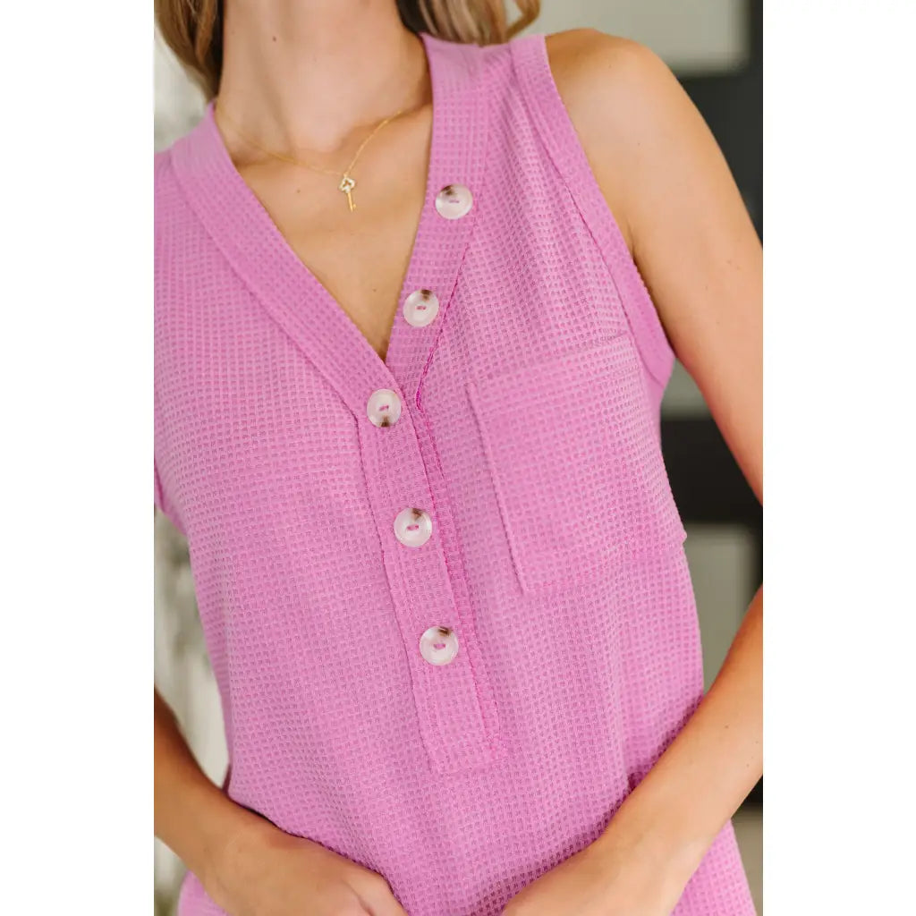 Flattering A-line waffle knit tank top in magenta glow. Plus sizes available. Lightweight stretchy and easy to style