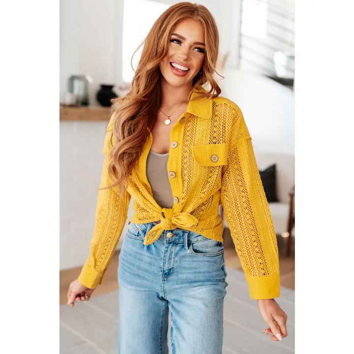 Sweeter Than Nectar Lace Button Down in Honey - Tops