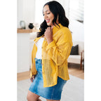 Our Sweeter Than Nectar Lace Button Down Blouse in Honey is crafted with delicate crocheted lace and a wood button