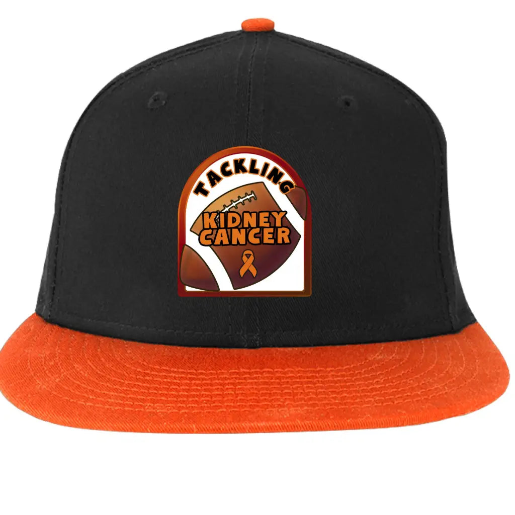Bold style with purpose — Tackling Kidney Cancer Flat Bill Snapback by New Era. High profile fit 100% cotton adjustable