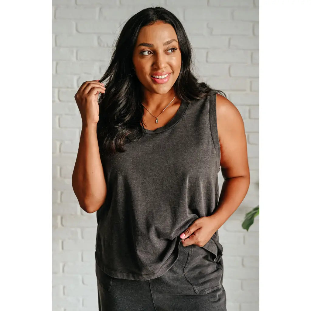 Relax in style with our Taking It Easy Lounge Set. Made of soft and comfortable charcoal grey knit fabric this tank