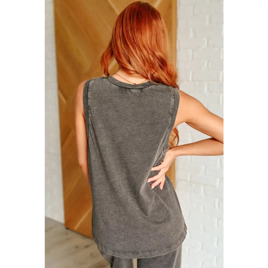 Relax in style with our Taking It Easy Lounge Set. Made of soft and comfortable charcoal grey knit fabric this tank