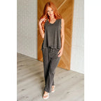 Relax in style with our Taking It Easy Lounge Set. Made of soft and comfortable charcoal grey knit fabric this tank