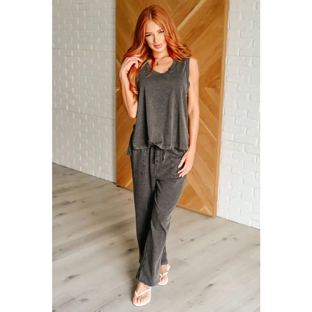 Relax in style with our Taking It Easy Lounge Set. Made of soft and comfortable charcoal grey knit fabric this tank