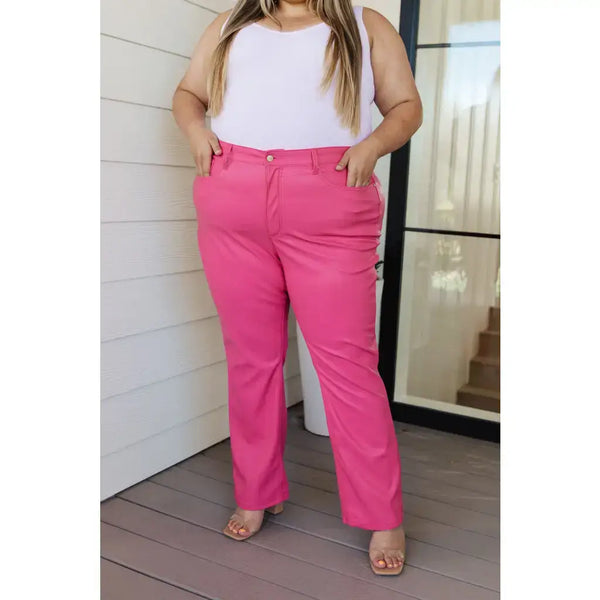 Tanya Control Top Faux Leather Judy Blue Pants in Hot Pink