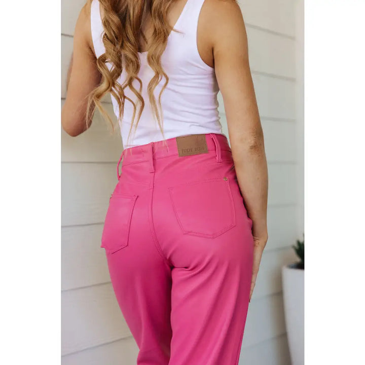 Tanya Control Top Faux Leather Judy Blue Pants in Hot Pink