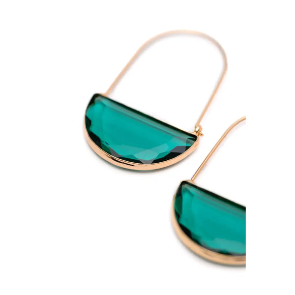 Teal Glass Half Circle Drop Earrings - Accessories