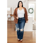 Vintage-inspired plus size friendly cardigan in a vintage brown with cozy knit elbow patches and front pockets. Perfect