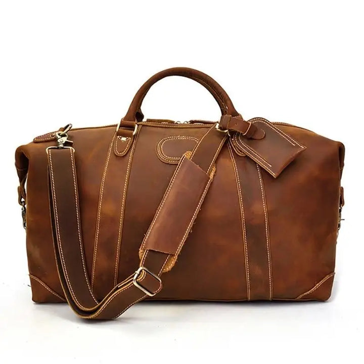 The Eira Vintage Leather Weekender Duffle Bag - Brown