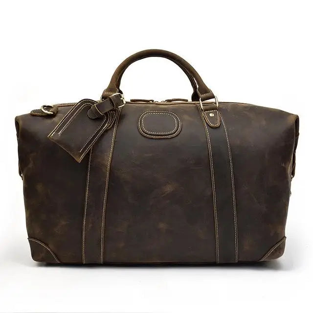 The Eira Vintage Leather Weekender Duffle Bag - Dark Brown