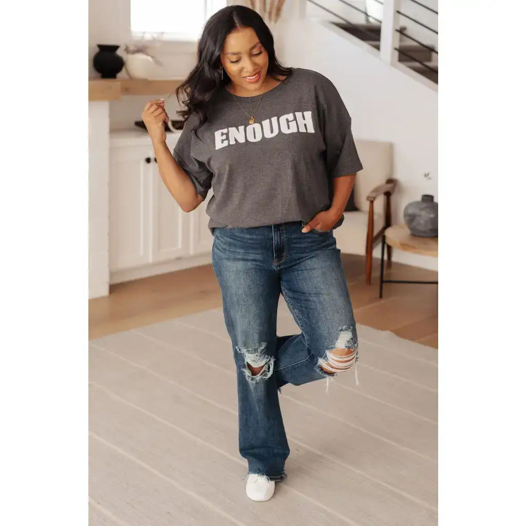 Say it loud in the Empower Tee! This sherpa “ENOUGH” graphic tee fits plus sizes perfectly and delivers cozy comfort