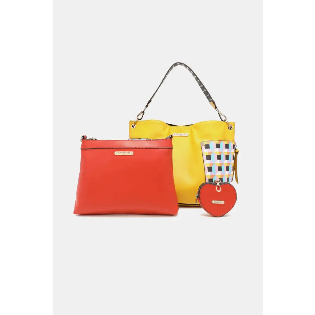 This fantastically fun handbag three piece set includes a Large Shoulder Bag Solid Crossbody and charming Heart Coin