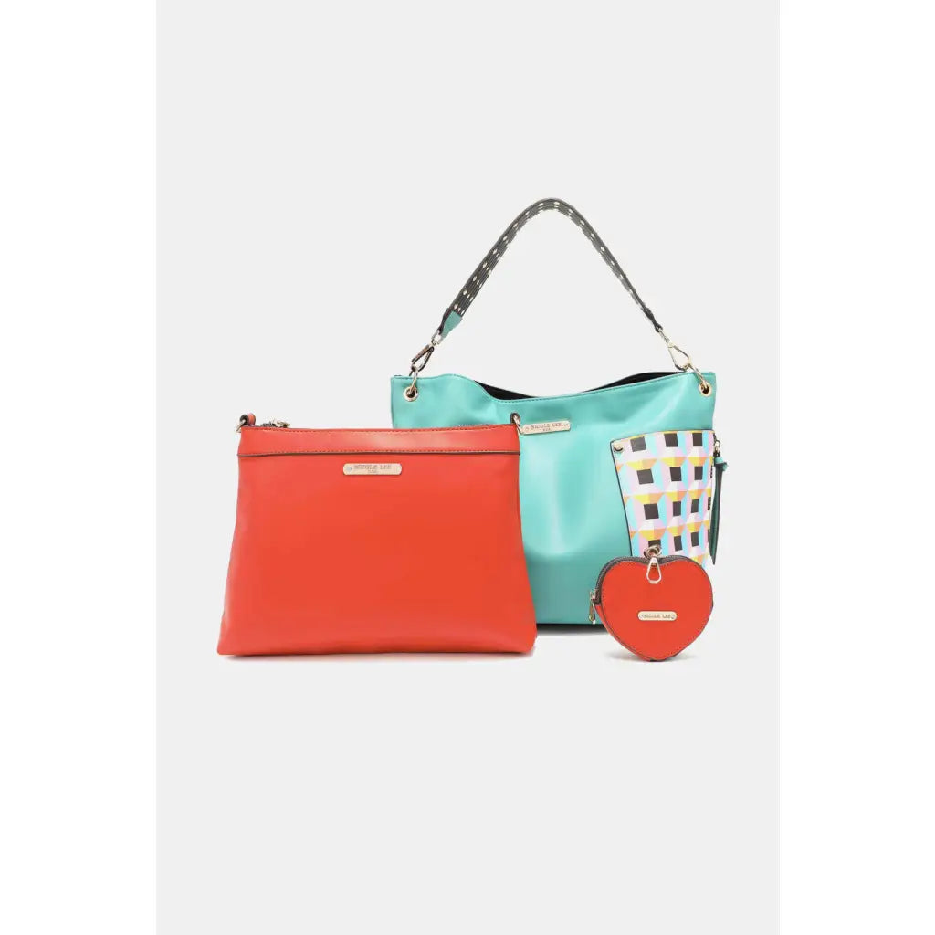 This fantastically fun handbag three piece set includes a Large Shoulder Bag Solid Crossbody and charming Heart Coin