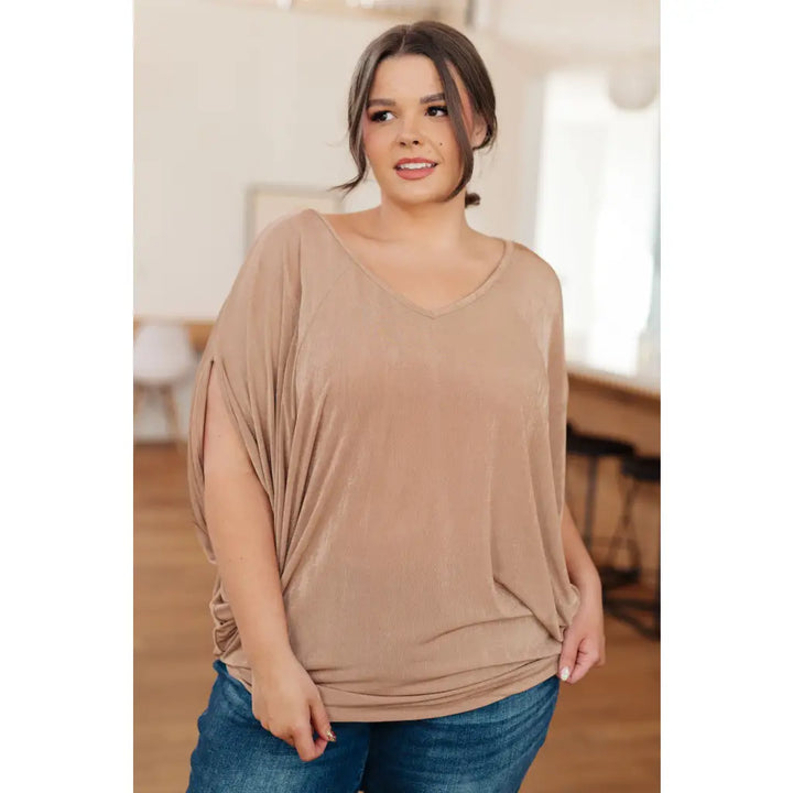 The Realest V-Neck Top in Shimmering Beige - Tops