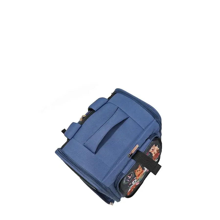 Expandable Roxy Roo Voyager pet carrier with mesh panels sherpa interior and Nicole Lee exclusive print. Fits pets up