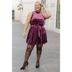 Look and feel your best this season with our Tied In A Bow Purple Velvet Mini Dress! This luxurious sleeveless dress