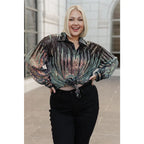 Be glamorous in this Too Glitz to Glam Button Up Shirt. Featuring a sheer sequin mesh two tone sequins collared