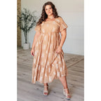 Introducing our Trusting My Intuition Balloon Sleeve Midi Length Dress in Camel. Made from crinkle woven fabric