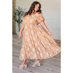 Introducing our Trusting My Intuition Balloon Sleeve Midi Length Dress in Camel. Made from crinkle woven fabric