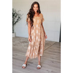 Introducing our Trusting My Intuition Balloon Sleeve Midi Length Dress in Camel. Made from crinkle woven fabric