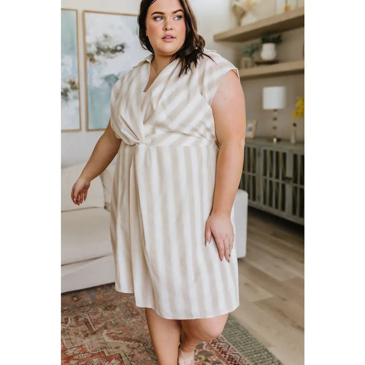 Twisted and Tailored Vertical Striped Dress – Effortlessly