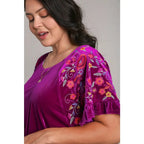 Our Velvet Embroidery Sleeve Blouse in Violet is a stunningly vibrant piece that combines fun look with touch