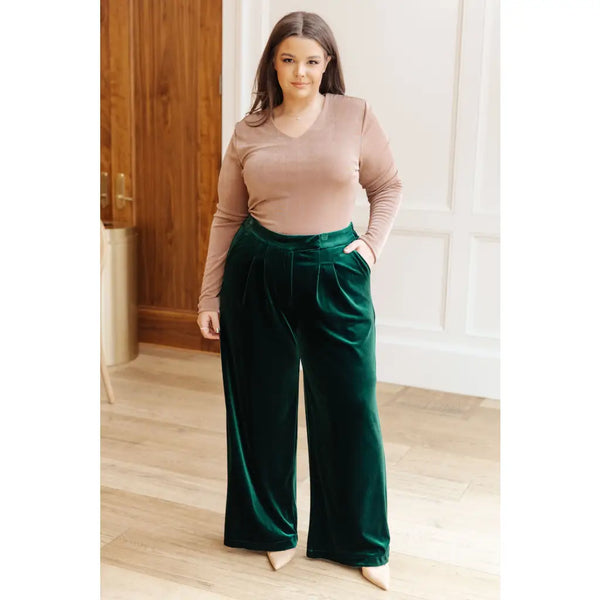 Velvet Emerald Wide Leg Pants - Womens