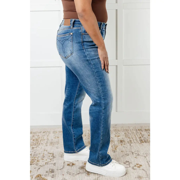 Vintage Wash Thermal Straight Judy Blue Jeans - Denim