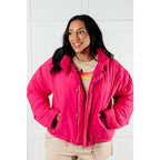 Our Warm Regards Hot Pink Puffer Jacket is crafted from a quilted fabric and features zip snap front closure two