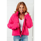 Our Warm Regards Hot Pink Puffer Jacket is crafted from a quilted fabric and features zip snap front closure two