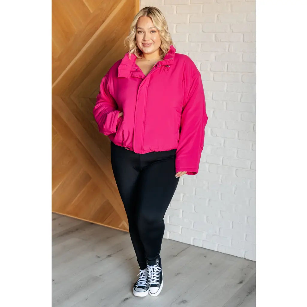 Our Warm Regards Hot Pink Puffer Jacket is crafted from a quilted fabric and features zip snap front closure two