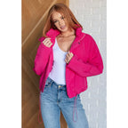 Our Warm Regards Hot Pink Puffer Jacket is crafted from a quilted fabric and features zip snap front closure two