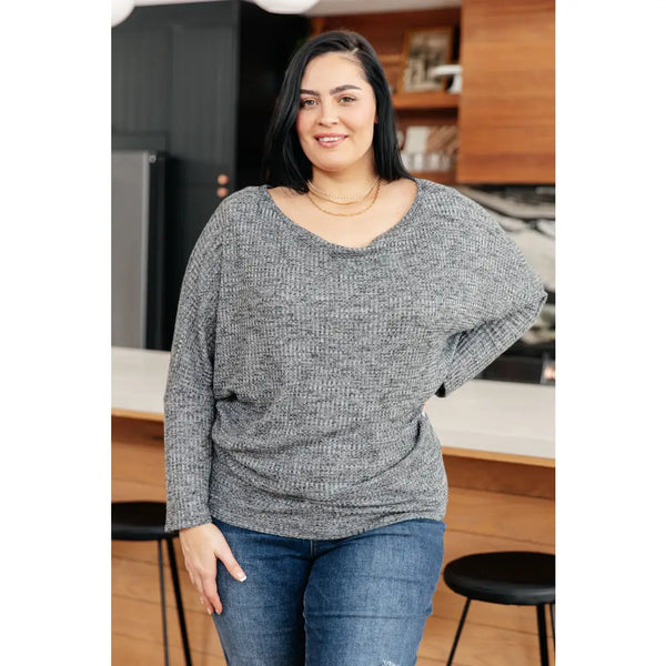 Warm Thoughts Dolman Top in Charcoal - Tops